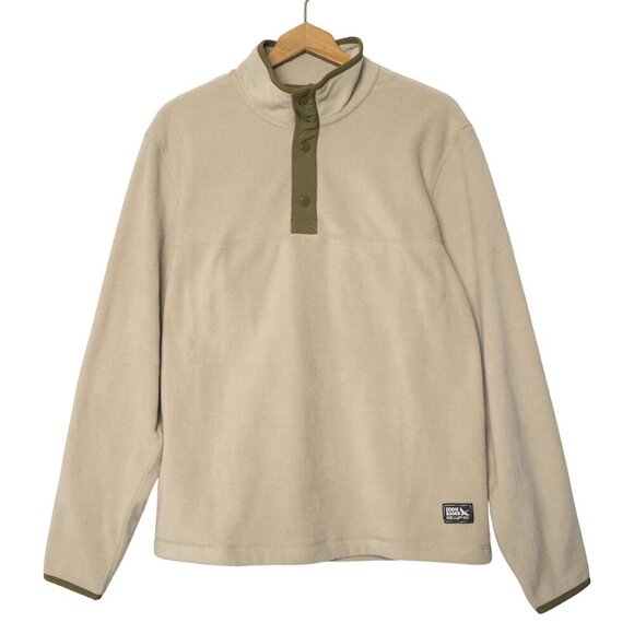 Eddie Bauer Mend Fleece Pullover Sweater Snap Mock Neck Top Light Khaki Beige - Picture 2 of 11